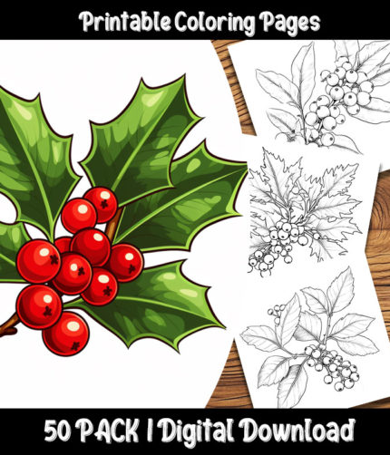 christmas holly coloring pages by happy colorist