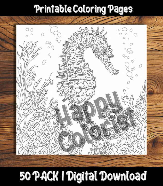 Printable Seahorse Coloring Sheets by Happy Colorist